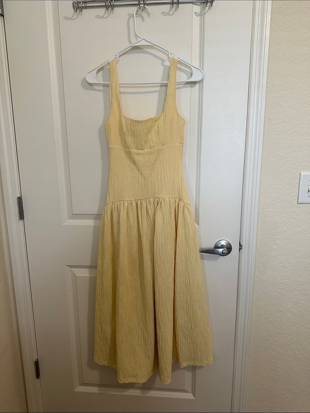 ZARA Textured Midi Yellow Dress